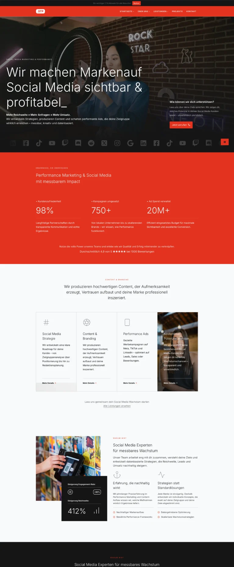 Sehr gute Webseiten Beispiel für Social Media Agentur Homepage