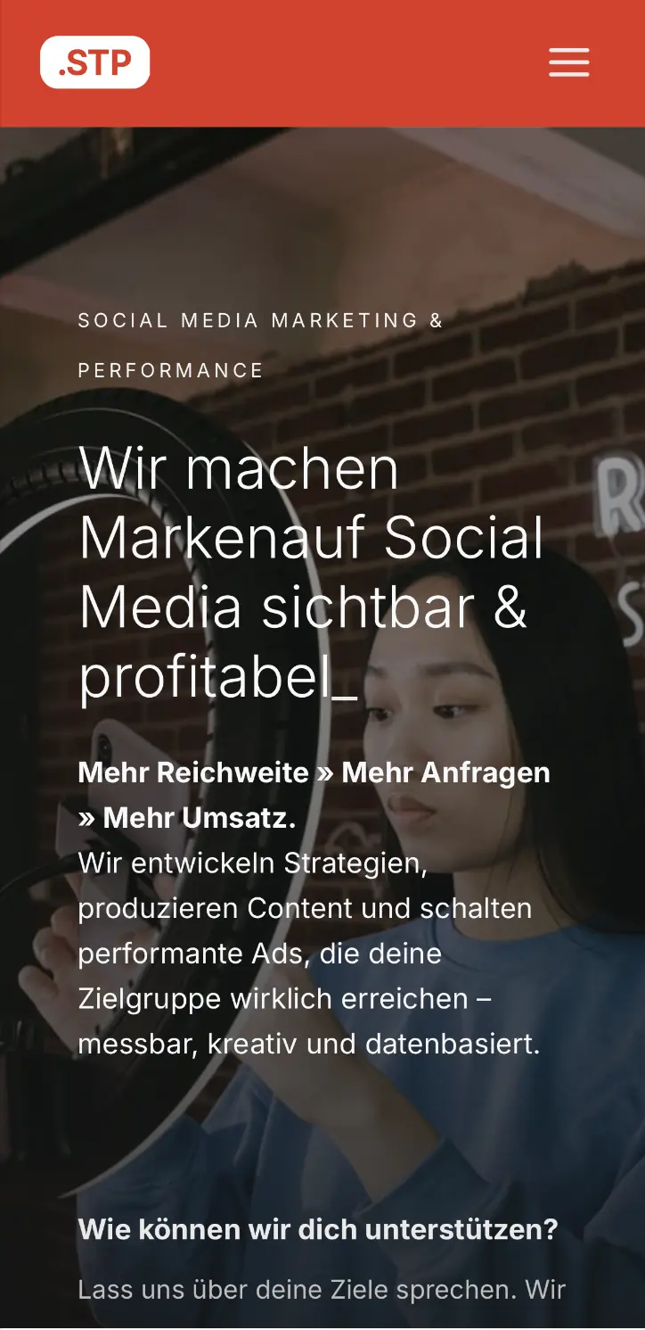 Beispiel einer mobilen Webseite für Social Media Agentur, Design Agenturen und Architekturbüros