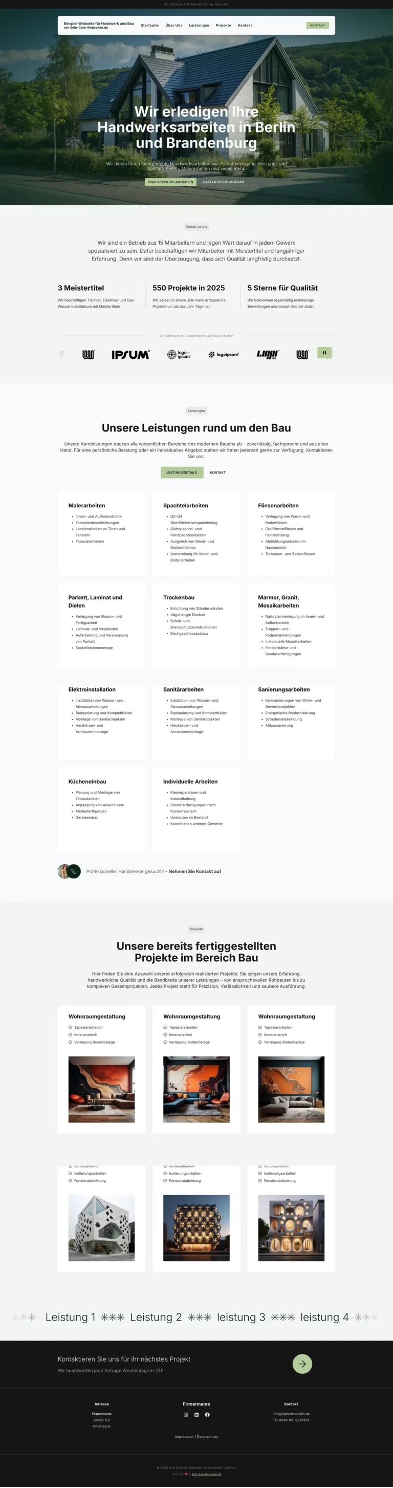 Sehr gute Webseiten Beispiel fuer Handwerk und Bau Startseite Handwerk