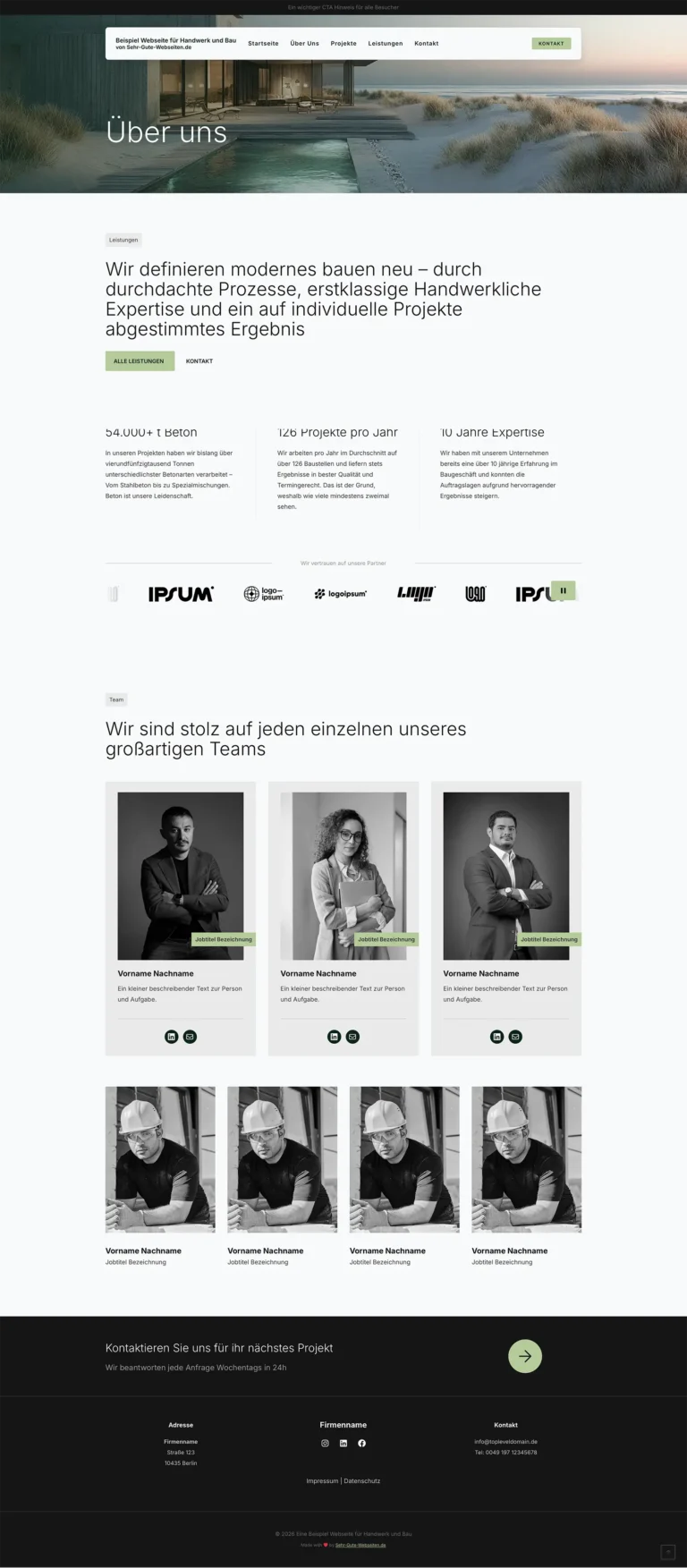 Sehr gute Webseiten Beispiel für Über uns Seite für Bau und Bauhandwerk