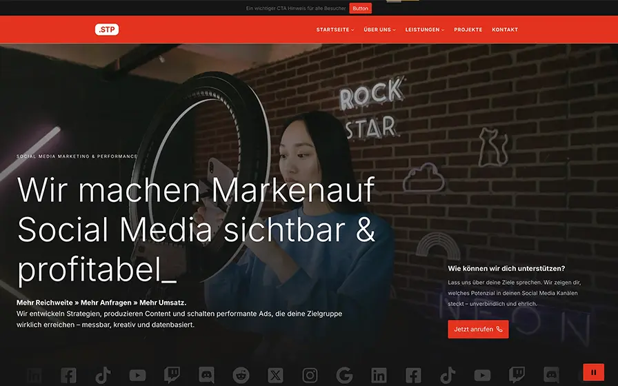 Beispiel Webseite für Social Media Agentur,  Design Agenturen und Architekturbüros
